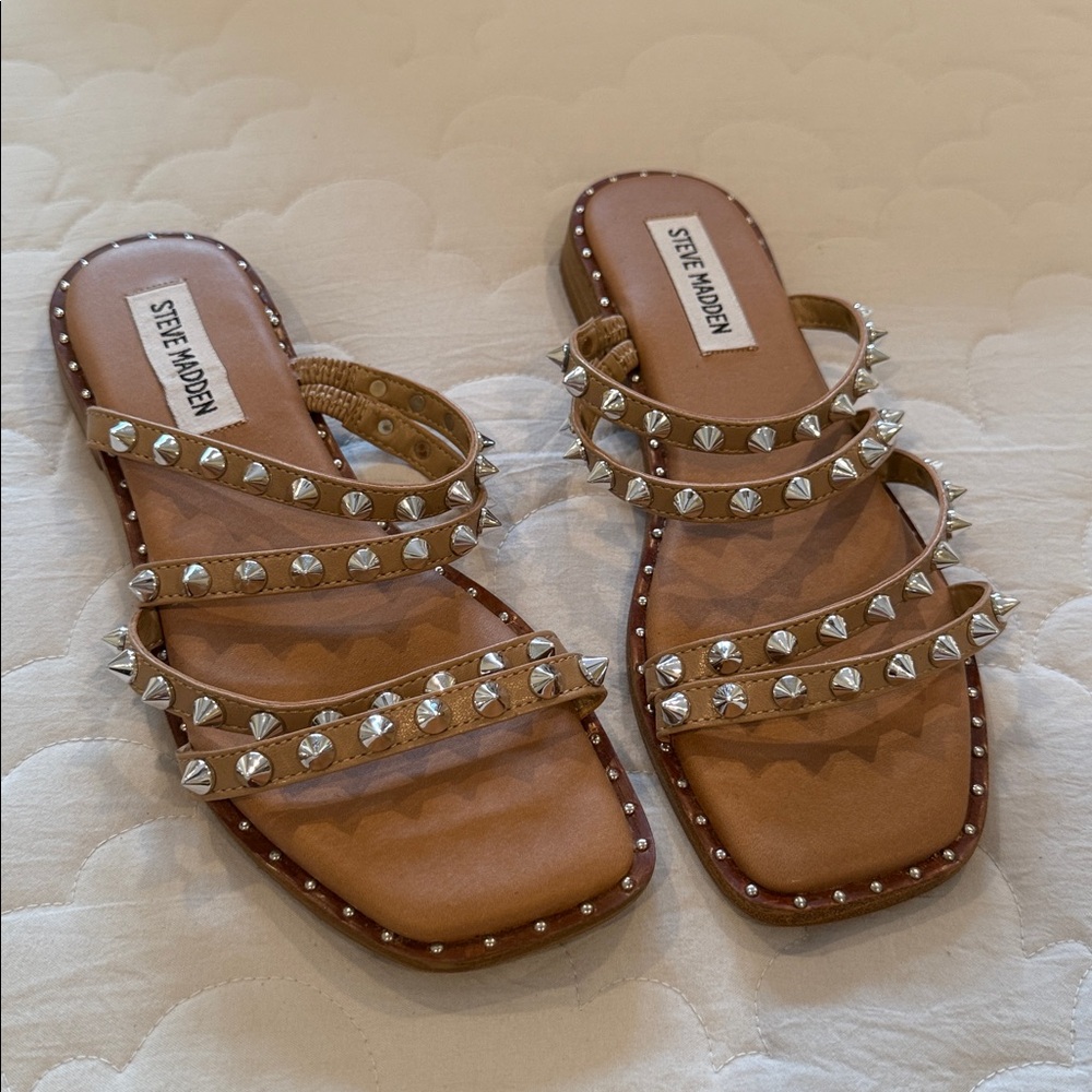 Steve Madden Brown Sandals with Silver Studs